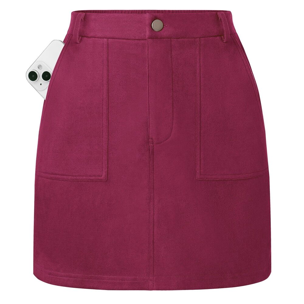 2166 Plus Size Skirts for Curvy Suede Skirt, High Waist Mini Pencil Skirt